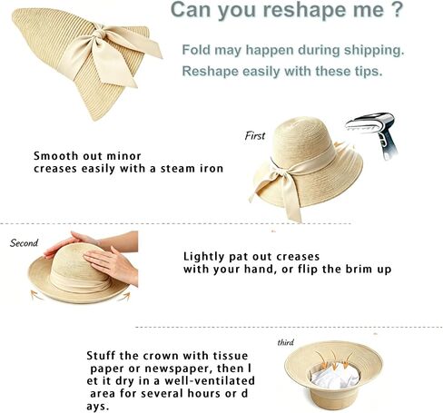 Foldable Wide Brim Straw Sun Hat for Women, UV Protection Packable Travel Summer Beach Hat Cream Color Lightweight Outdoor Festival Sun Hat in Kuwait