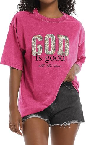 Christian God is Good Shirts for Women Jesus Faith Religious T Shirts Floral Graphic Oversized Acid Washed Tee Tops in Saudi Arabia