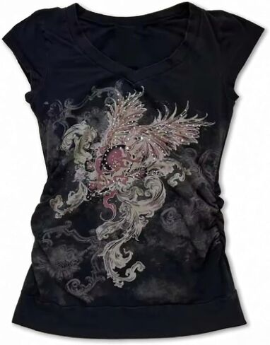 Vintage Graphic Tees 2000s Tops Teen Girls Y2k Grunge Shirts Alt Emo Clothes Women Whimsy Twee Short Sleeve Top in Saudi Arabia