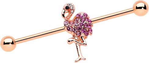 Body Candy Womens 14G PVD Surgical Steel Helix Cartilage Earring Rosy Pink Flamingo Barbell Industrial Earring 1 1/2" in Kuwait