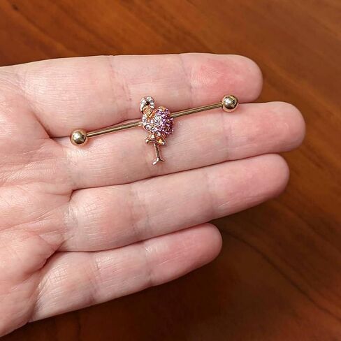 Body Candy Womens 14G PVD Surgical Steel Helix Cartilage Earring Rosy Pink Flamingo Barbell Industrial Earring 1 1/2" in Kuwait