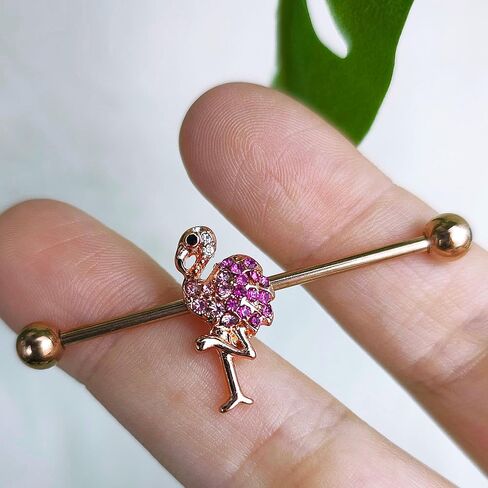 Body Candy Womens 14G PVD Surgical Steel Helix Cartilage Earring Rosy Pink Flamingo Barbell Industrial Earring 1 1/2" in Kuwait