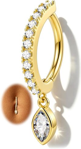 COCHARM Clicker Belly Button Rings, 14G Drop Gold Belly Navel Rings for Women, 14K Gold Plated Navel Piercing Jewelry Dangle in Kuwait