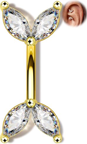 Melighting 16G Gold Rook Earring الفولاذ المقاوم للصدأ، 6/8 مم ثقب الحاجب مع ماركيز شفاف تشيكوسلوفاكيا، الحد الأدنى من حلقة الحاجب Rook Lobe Piercing مجوهرات للنساء in Kuwait
