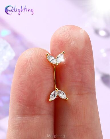 Melighting 16G Gold Rook Earring الفولاذ المقاوم للصدأ، 6/8 مم ثقب الحاجب مع ماركيز شفاف تشيكوسلوفاكيا، الحد الأدنى من حلقة الحاجب Rook Lobe Piercing مجوهرات للنساء in Kuwait