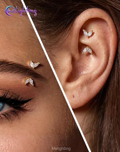 Melighting 16G Gold Rook Earring الفولاذ المقاوم للصدأ، 6/8 مم ثقب الحاجب مع ماركيز شفاف تشيكوسلوفاكيا، الحد الأدنى من حلقة الحاجب Rook Lobe Piercing مجوهرات للنساء in Kuwait