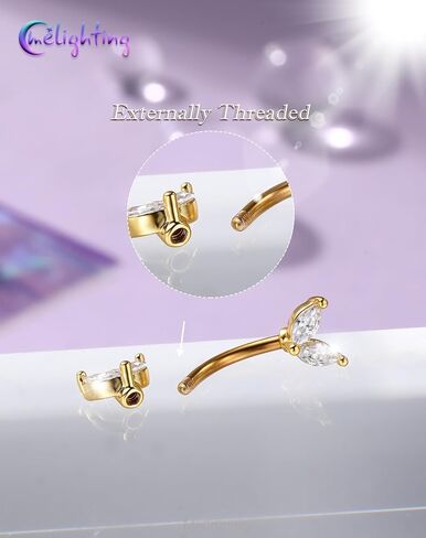 Melighting 16G Gold Rook Earring الفولاذ المقاوم للصدأ، 6/8 مم ثقب الحاجب مع ماركيز شفاف تشيكوسلوفاكيا، الحد الأدنى من حلقة الحاجب Rook Lobe Piercing مجوهرات للنساء in Kuwait