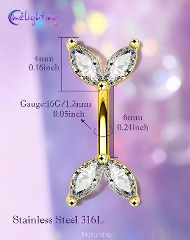 Melighting 16G Gold Rook Earring الفولاذ المقاوم للصدأ، 6/8 مم ثقب الحاجب مع ماركيز شفاف تشيكوسلوفاكيا، الحد الأدنى من حلقة الحاجب Rook Lobe Piercing مجوهرات للنساء in Kuwait