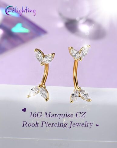 Melighting 16G Gold Rook Earring الفولاذ المقاوم للصدأ، 6/8 مم ثقب الحاجب مع ماركيز شفاف تشيكوسلوفاكيا، الحد الأدنى من حلقة الحاجب Rook Lobe Piercing مجوهرات للنساء in Kuwait