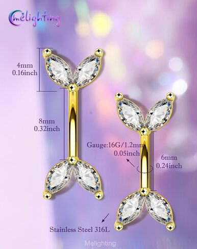 Melighting 16G Gold Rook Earring الفولاذ المقاوم للصدأ، 6/8 مم ثقب الحاجب مع ماركيز شفاف تشيكوسلوفاكيا، الحد الأدنى من حلقة الحاجب Rook Lobe Piercing مجوهرات للنساء in Kuwait