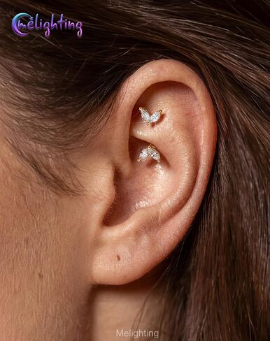 Melighting 16G Gold Rook Earring الفولاذ المقاوم للصدأ، 6/8 مم ثقب الحاجب مع ماركيز شفاف تشيكوسلوفاكيا، الحد الأدنى من حلقة الحاجب Rook Lobe Piercing مجوهرات للنساء in Kuwait