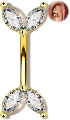 Melighting 16G Gold Rook Earring الفولاذ المقاوم للصدأ، 6/8 مم ثقب الحاجب مع ماركيز شفاف تشيكوسلوفاكيا، الحد الأدنى من حلقة الحاجب Rook Lobe Piercing مجوهرات للنساء in Kuwait