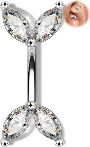 Melighting 16G Gold Rook Earring الفولاذ المقاوم للصدأ، 6/8 مم ثقب الحاجب مع ماركيز شفاف تشيكوسلوفاكيا، الحد الأدنى من حلقة الحاجب Rook Lobe Piercing مجوهرات للنساء in Kuwait
