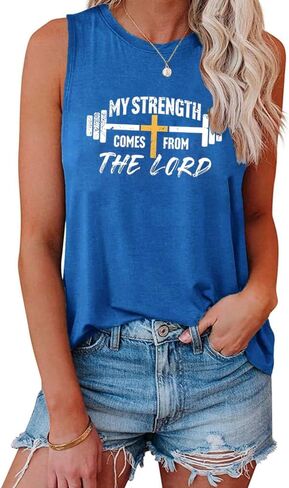 قوتي تأتي من قمصان The Lord Workout Graphic بدون أكمام للسيدات، قمصان صيفية للياقة البدنية بدون أكمام للنساء in Kuwait
