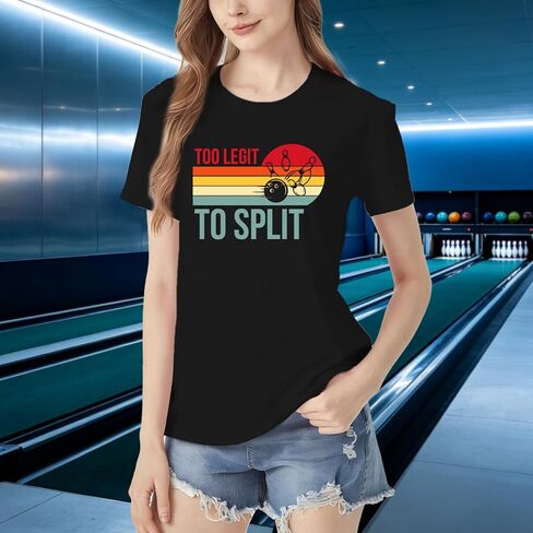 Bowling Shirts for Women Too Legit to Split T-Shirt Retro Sunset Bowler Bowling League Team Tee in Kuwait
