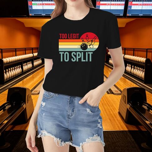 Bowling Shirts for Women Too Legit to Split T-Shirt Retro Sunset Bowler Bowling League Team Tee in Kuwait