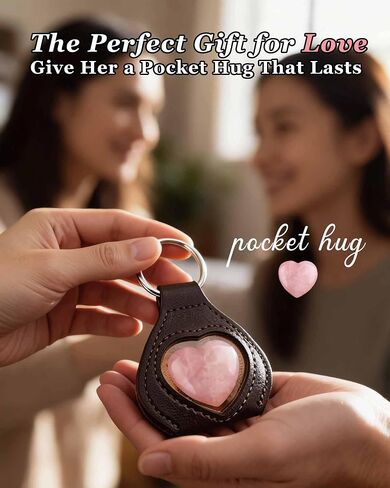 Rose Quartz Heart Pocket Hug Gift for Mom, Wife, Daughter, Sister, Natural Rose Quartz Worry Stone Key Ring, Love Keepsake Birthday Christmas Gift for Her in Saudi Arabia