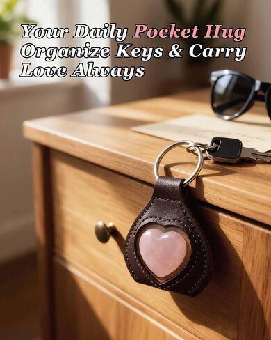 Rose Quartz Heart Pocket Hug Gift for Mom, Wife, Daughter, Sister, Natural Rose Quartz Worry Stone Key Ring, Love Keepsake Birthday Christmas Gift for Her in Saudi Arabia