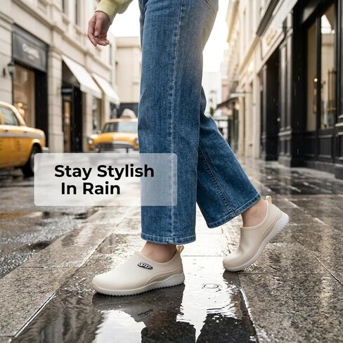 Women's Waterproof Low Top Rain Boots, Fashion Non-Slip Garden Shoes Rubber Ankle Boots, Slip-on Short Rain Booties for Commuting Car Wash in Kuwait