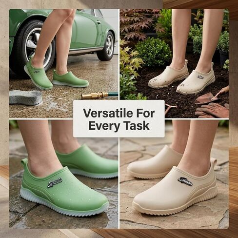 Women's Waterproof Low Top Rain Boots, Fashion Non-Slip Garden Shoes Rubber Ankle Boots, Slip-on Short Rain Booties for Commuting Car Wash in Kuwait