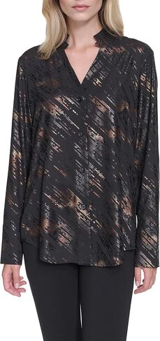 Halston Women's Printed Embellished V Neck Blouse in Kuwait