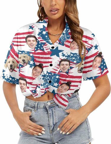 Custom Hawaiian Shirt with Face for Women Personalized Photo Hawaii Beach Shirts Summer Short Sleeve Button Down in Saudi Arabia