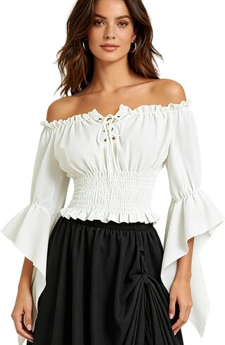 Renaissance Blouse Off Shoulder for Women - Pirate Tops Long Sleeve Renaissance Shirt for Cosplay(Size:S-L) in Kuwait
