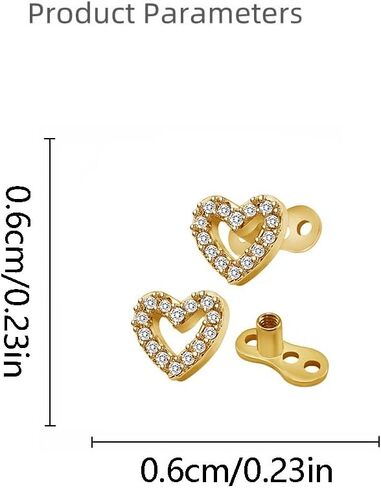 Kokoma 2Pcs 14G Cubic Zirconia Heart Dermal Anchor Tops and Base for Women Dainty Surgical Steel Love Heart Internally Threaded Dermal Piercings Microdermals Studs Statement Punk Body Jewelry in Kuwait