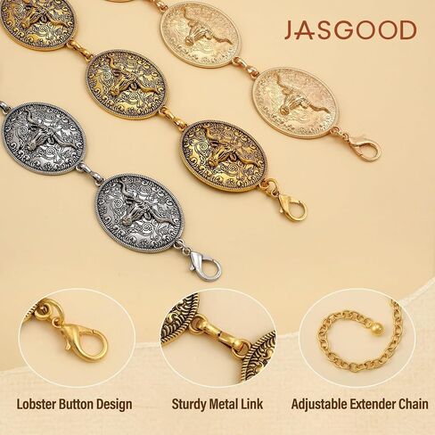 JASGOOD Western Concho Metal Belt for Women Cowgirl Bull Chain Waist Belts for Dresses Jeans Skirts Country Concert Outfit in Kuwait