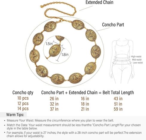 JASGOOD Western Concho Metal Belt for Women Cowgirl Bull Chain Waist Belts for Dresses Jeans Skirts Country Concert Outfit in Kuwait