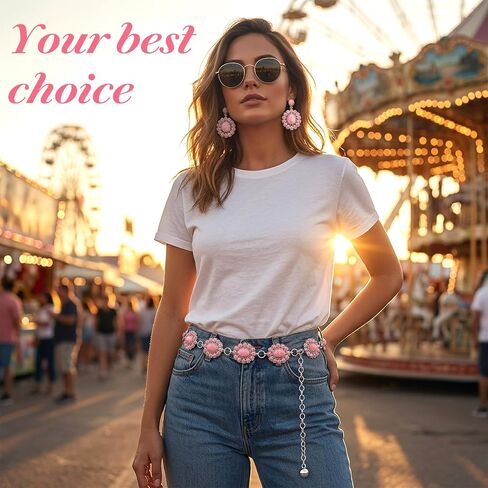 Turquoise Concho Chain Belt, Metal Western Waist Belts for Women Boho in Kuwait