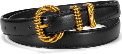 Women Slim Belt with Vintage Gold Buckle, Thin Dress Belt for Women Jeans Pants Trousers Dresses in Saudi Arabia