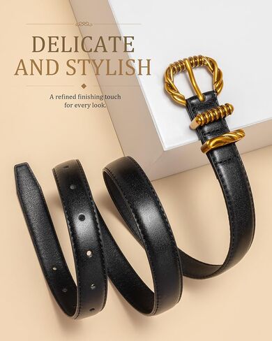 Women Slim Belt with Vintage Gold Buckle, Thin Dress Belt for Women Jeans Pants Trousers Dresses in Saudi Arabia