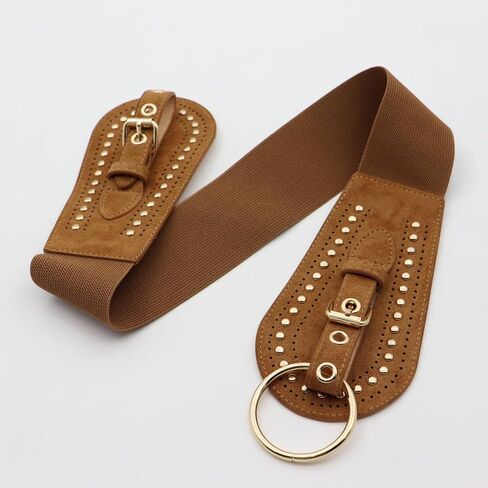 Women Wide Chunky Elastic Waist Belts for Women Dresses Trendy Stretchy Thick Belt Western Wear Studded Rivets Belts in Kuwait