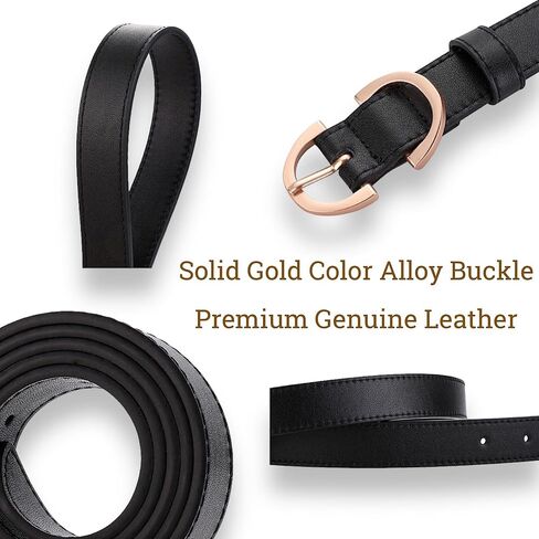 Women's Belt Soft Genuine Leather Belts Waist Belt Solid Color Gold Buckle Waistband For Pants, Jeans & Dress in Kuwait
