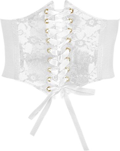 Women Lace Corset Belts Elastic Wide Corset Waist Belt for Shirt Dresses Party Costume Accessories, White in Kuwait
