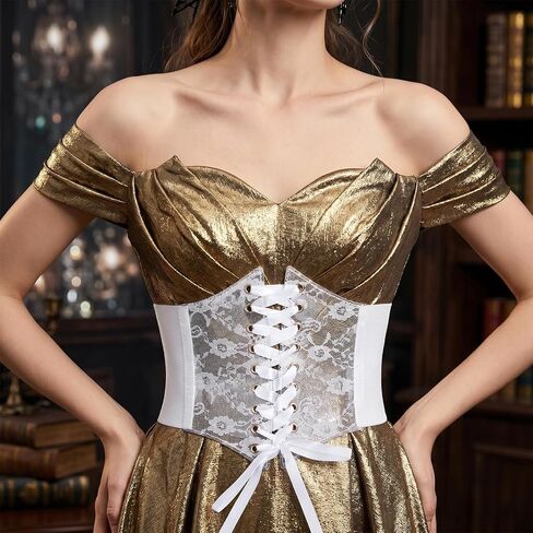 Women Lace Corset Belts Elastic Wide Corset Waist Belt for Shirt Dresses Party Costume Accessories, White in Kuwait