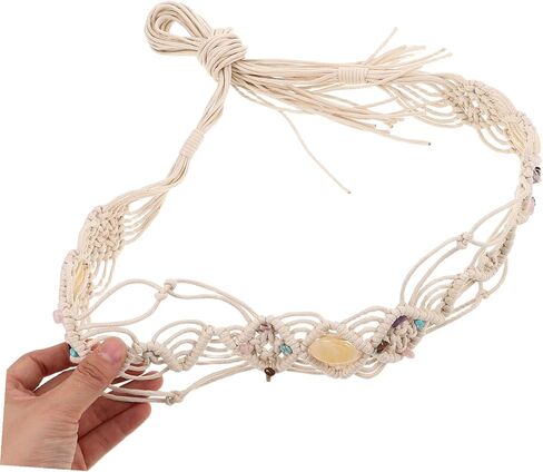 Bohemian Style Woven Waist Belt with Natural Stone Accents Adjustable Braided Waist Rope for Women Dresses Handwoven Boho Belt for Casual and Vintage Outfits in Kuwait