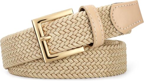 JASGOOD Women Braided Woven Elastic Belt Golf Casual Stretch Belt with Gold Buckle for Ladies Jeans Pants in Kuwait