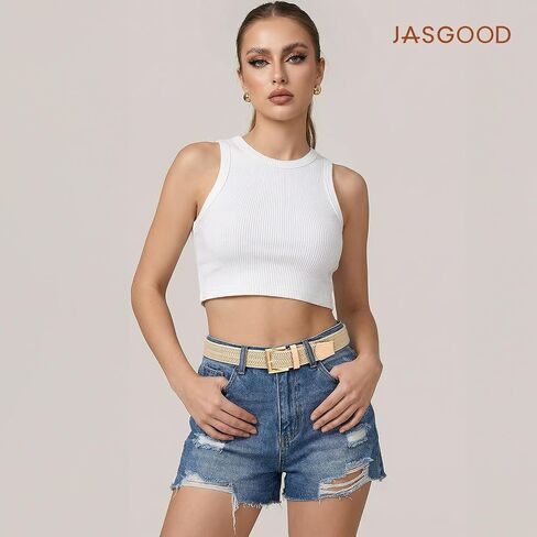 JASGOOD Women Braided Woven Elastic Belt Golf Casual Stretch Belt with Gold Buckle for Ladies Jeans Pants in Kuwait