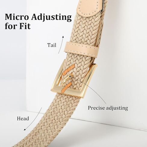 JASGOOD Women Braided Woven Elastic Belt Golf Casual Stretch Belt with Gold Buckle for Ladies Jeans Pants in Kuwait