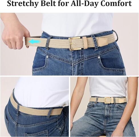JASGOOD Women Braided Woven Elastic Belt Golf Casual Stretch Belt with Gold Buckle for Ladies Jeans Pants in Kuwait