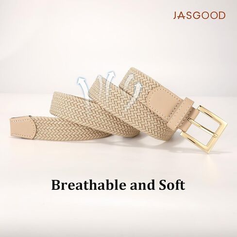 JASGOOD Women Braided Woven Elastic Belt Golf Casual Stretch Belt with Gold Buckle for Ladies Jeans Pants in Kuwait