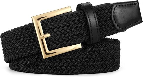 JASGOOD Women Braided Woven Elastic Belt Golf Casual Stretch Belt with Gold Buckle for Ladies Jeans Pants in Kuwait
