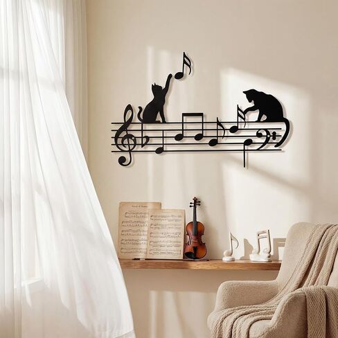 Otoolling Cat Playing Music Notes Wall Decor Metal Black Cat Wall Art Musical Hanging Signs Home Decor for Living Room Bedroom Office, Gift for Cats Lover Music Enthusiasts(Fun,13.78 x 11.81 in) in Kuwait