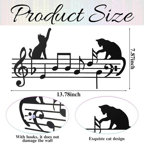 Otoolling Cat Playing Music Notes Wall Decor Metal Black Cat Wall Art Musical Hanging Signs Home Decor for Living Room Bedroom Office, Gift for Cats Lover Music Enthusiasts(Fun,13.78 x 11.81 in) in Kuwait