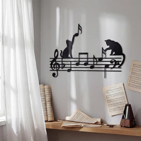 Otoolling Cat Playing Music Notes Wall Decor Metal Black Cat Wall Art Musical Hanging Signs Home Decor for Living Room Bedroom Office, Gift for Cats Lover Music Enthusiasts(Fun,13.78 x 11.81 in) in Kuwait