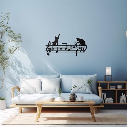 Otoolling Cat Playing Music Notes Wall Decor Metal Black Cat Wall Art Musical Hanging Signs Home Decor for Living Room Bedroom Office, Gift for Cats Lover Music Enthusiasts(Fun,13.78 x 11.81 in) in Kuwait