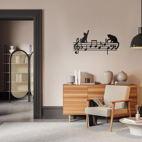 Otoolling Cat Playing Music Notes Wall Decor Metal Black Cat Wall Art Musical Hanging Signs Home Decor for Living Room Bedroom Office, Gift for Cats Lover Music Enthusiasts(Fun,13.78 x 11.81 in) in Kuwait