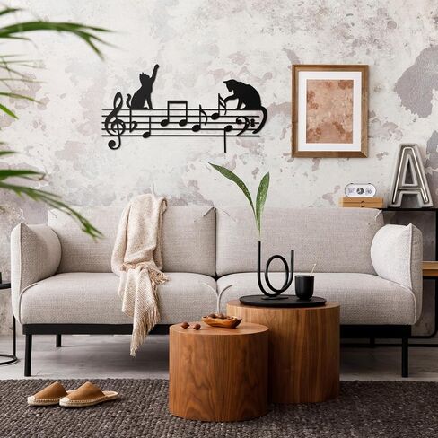 Otoolling Cat Playing Music Notes Wall Decor Metal Black Cat Wall Art Musical Hanging Signs Home Decor for Living Room Bedroom Office, Gift for Cats Lover Music Enthusiasts(Fun,13.78 x 11.81 in) in Kuwait